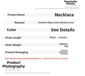 Spécifications de collier en acier inoxydable de 70cm avec pendentif en alliage de zinc