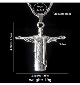 Spécifications du collier crucifix Jésus en argent avec pendentif 4,68cm et chaîne 70cm