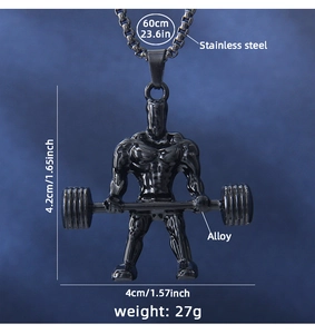 Spécifications du collier fitness avec pendentif athlète musclé et chaîne de 60 cm