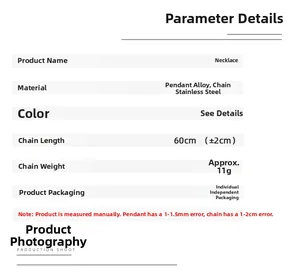 Specifications of the skull necklace with 60cm stainless steel chain and alloy pendant
