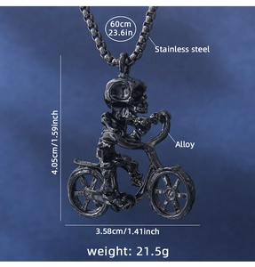 Detailed size specifications for skull bicycle pendant necklace with 60cm chain