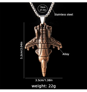 Détails de la chaîne de 70cm et du pendentif avion de 5,2cm pour collier aviation