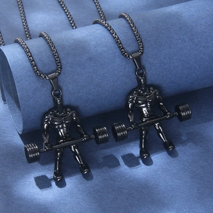 Collier Pendentif Homme Musclé Haltérophilie Musculation pour Hommes Noir Acier Inoxydable Alliage Gym Exercice Chaîne Pull
