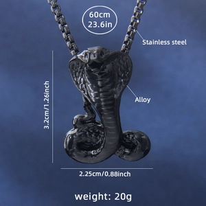 Dark hip hop stainless steel black mamba snake pendant necklace for men with 60cm chain