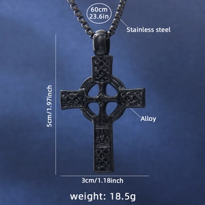 Collier croix punk vintage noir en acier inoxydable avec pendentif nœud celtique
