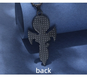 Detail of black Prince Love Symbol pendant with textured back and matching bead chain