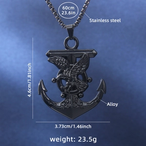 Hip-hop eagle and anchor pendant necklace in dark gunmetal stainless steel for men