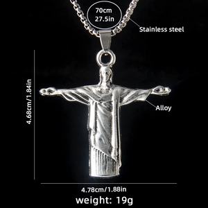 Collier pendentif Christ Rédempteur vintage hip hop avec chaîne box en acier inoxydable