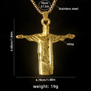Collier avec pendentif Christ Rédempteur doré en acier inoxydable sur fond noir