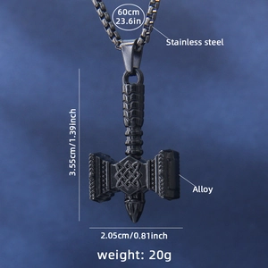 Vintage black Thor's Hammer Mjölnir pendant with Celtic knot on stainless steel chain