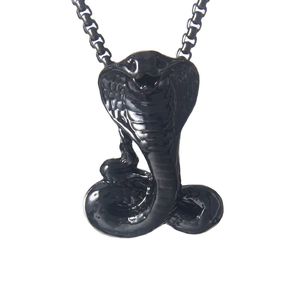 Hip hop black mamba cobra pendant necklace in stainless steel with square box chain