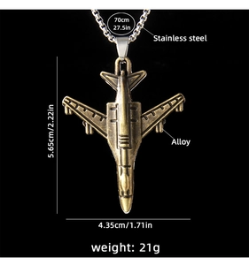 Spécifications de taille détaillées du pendentif avion de chasse vintage avec chaîne