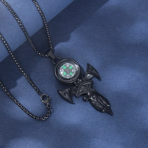 Black stainless steel necklace featuring a compass dagger pendant with the Eye of Horus