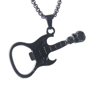 Gothic punk black guitar skull pendant necklace made of durable stainless steel
