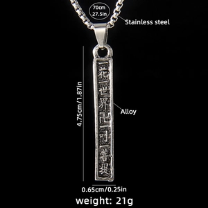 Collier vintage en acier inoxydable avec pendentif carré et symboles bouddhistes gravés