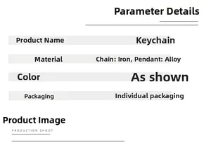 Detail specifications of Yin Yang keychain showing iron chain and alloy pendant materials