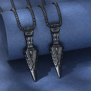 Viking Arrowhead Pendant Necklace For Men Stainless Steel Nordic Runes Valknut Symbol Retro Black Jewelry Necklaces Gifts