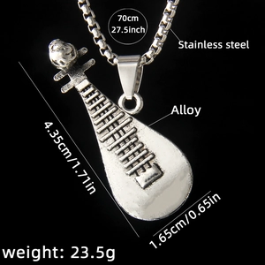 Collier avec pendentif pipa en argent antique et chaîne en acier inoxydable pour hommes