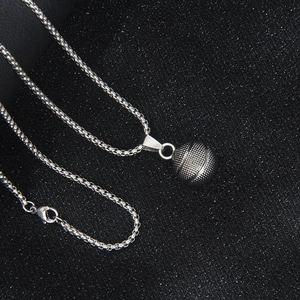 3D basketball pendant necklace for men in silver finish with stainless steel box chain
