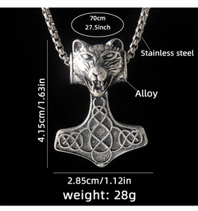 Spécifications de taille pour le collier avec pendentif marteau de Thor et loup viking