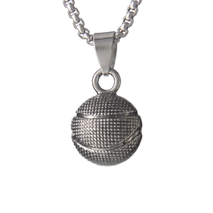 Hip hop 3D solid basketball pendant necklace for men with vintage silver box chain