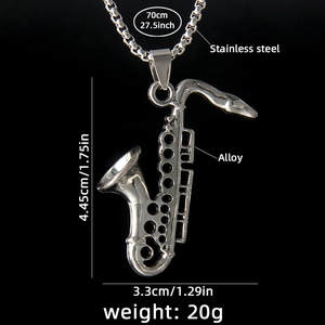 Retro saxophone pendant necklace with 70cm stainless steel chain for music lovers