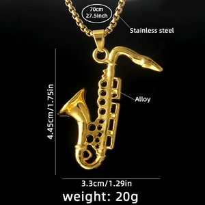 Retro golden saxophone pendant necklace for men with stainless steel chain dimensions