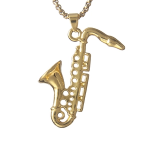 Vintage gold saxophone pendant necklace with box chain for music lovers and musicians