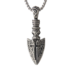 Vintage-Silber-Schild-Pfeil-Anhänger-Halskette mit Kreuz-Detail und Edelstahl-Boxkette