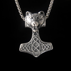Collier Pendentif Viking Tête de Loup Marteau de Thor en Acier Inoxydable Nœud Celtique Mjolnir Bijoux Punk Biker Pour Hommes Femmes