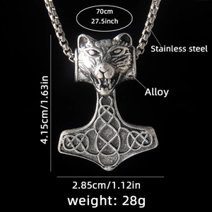 Collier Mjölnir Viking avec pendentif tête de loup et chaîne en acier inoxydable