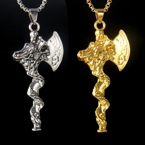 Collana con Pendente ad Ascia da Battaglia Vichinga Vintage Punk per Uomo Donna Motivo Drago Catena in Acciaio Inossidabile Gioielli Hip Hop