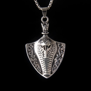 Vintage Stainless Steel Cobra Shield Pendant Necklace For Men Gothic Hip Hop Punk Alloy Snake Totem Long Chain Jewelry