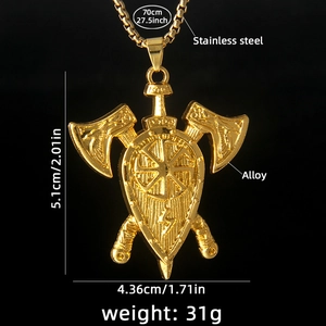 Pendentif bouclier hache double Viking dorée avec symbole slave et chaîne en acier inox
