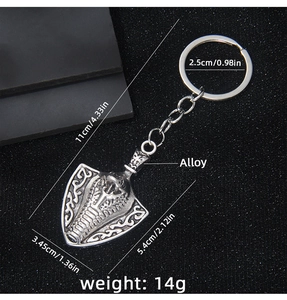 Detailed size specifications for cobra shield alloy keychain with vintage silver finish