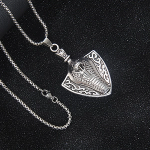 Men's stainless steel shield cobra necklace with vintage gothic snake pendant and box chain
