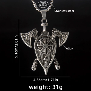 Collier viking avec pendentif bouclier à haches doubles et chaîne en acier de 70cm