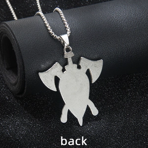 Collier bouclier Viking et double hache avec chaîne perle carrée, vue arrière, argenté
