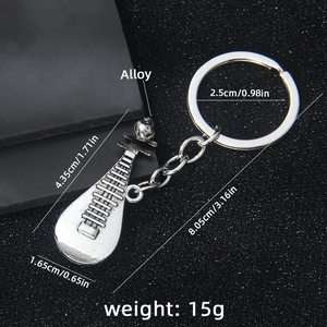 Pipa musical instrument keychain in matte silver alloy for keys and car accessories
