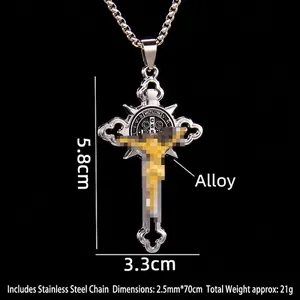 Collier pendentif croix gothique pour homme en acier inoxydable avec gravure hip hop