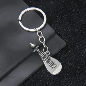 Vintage silver pipa lute keychain with musical note bottle opener tool for car keys