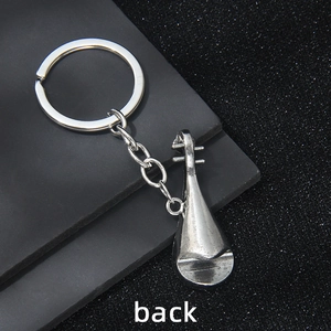 Silver metal pipa instrument keychain with polished back view and sturdy ring charm