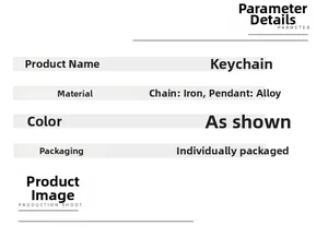Detailed specification sheet for keychain with iron clasp and alloy pendant parameters