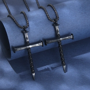 Vintage Gothic Schwarz Edelstahl Kreuz Anhänger Halskette Für Herren Damen Punk Totenkopf Nagel Design Hip Hop Schmuck
