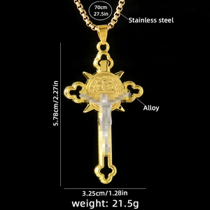Collana con croce vintage in acciaio inossidabile dorato con medaglia San Benedetto