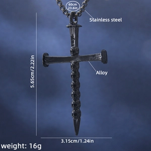 Gothische schwarze Totenkopf-Kreuz-Halskette aus Edelstahl mit 60cm Kette für Herren