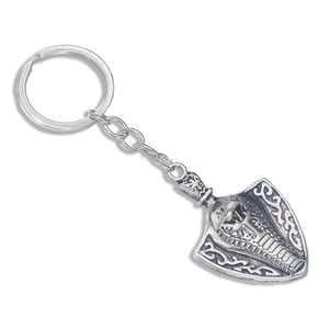 Vintage cobra king shield metal keychain with antique silver finish for bags and keys