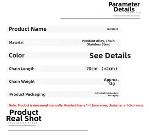 Detailed size chart for dragon claw necklace showing 70cm stainless steel chain length