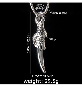 Detailed view of dragon claw pendant necklace with precise size and weight measurements