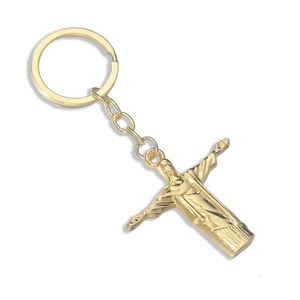 Golden Christ the Redeemer keychain with vintage metal finish and polished ring